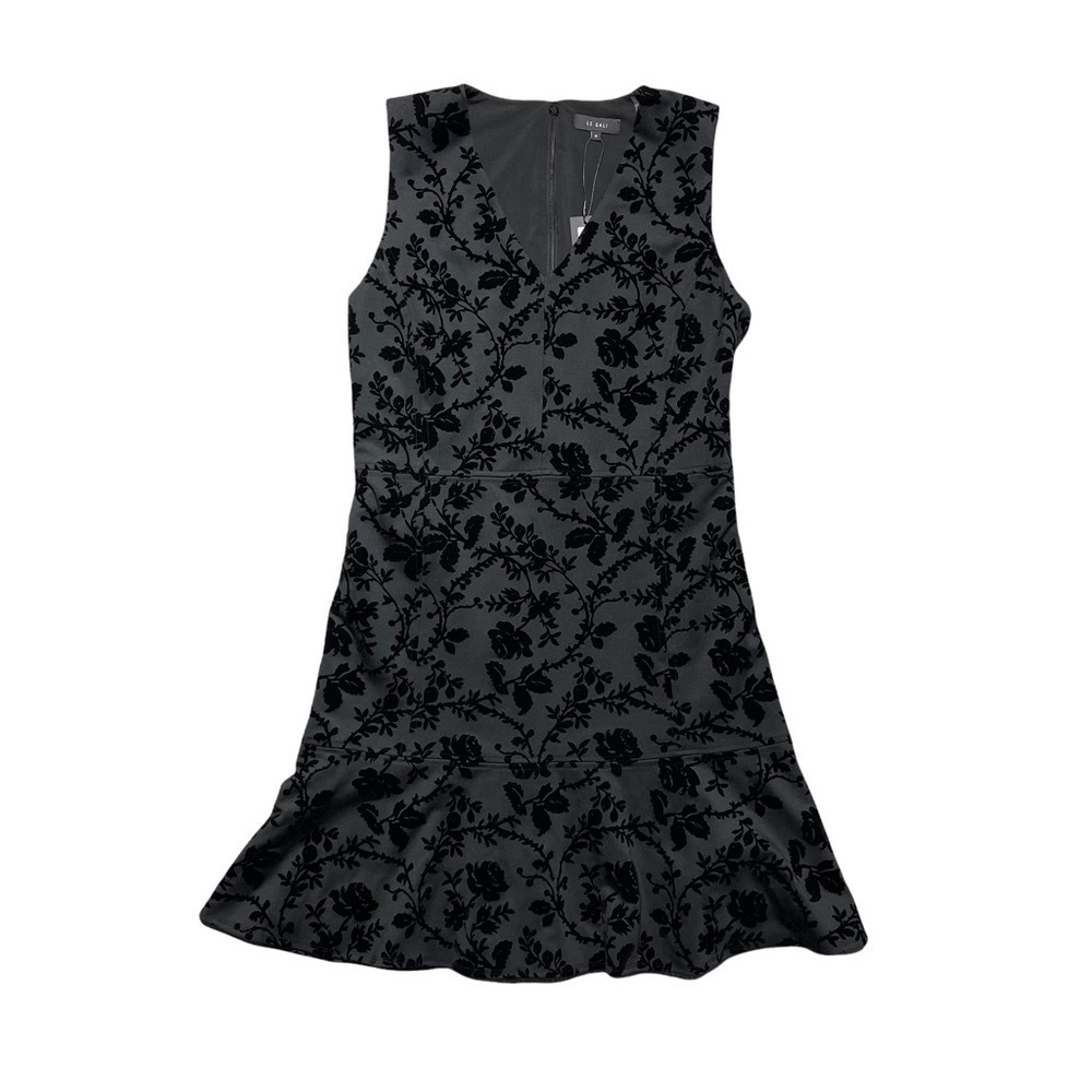 Le Gali Black Velvet Floral Design Mirella Mini Dress M